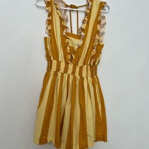 Anthropologie Yellow and Mustard Striped Ruffle Romper